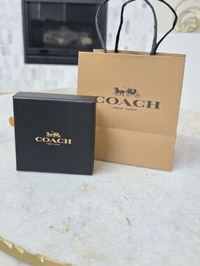 Coach New York Jewelry Gift Box Set Black Gold Shopping Bag Earring Card